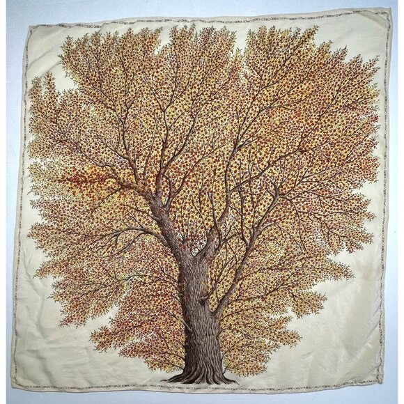 ROBERTO CAPUCCI 32" Square SILK Hand-Rolled Fall Leaves Tree SCARF Italy Signed - Picture 1 of 4
